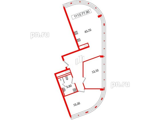 Апартаменты в ЖК Апарт-отель GloraX Заневский, 2 комнатные, 77.9 м², 11 этаж