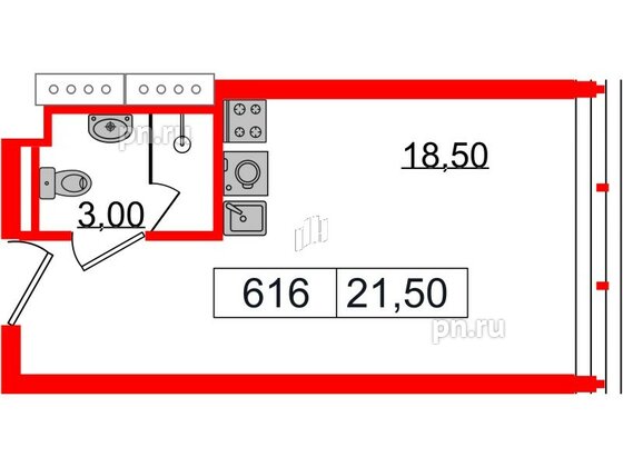 Апартаменты в ЖК Апарт-отель GloraX Заневский, студия, 21.5 м², 6 этаж