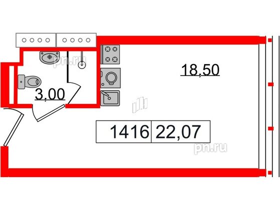 Апартаменты в ЖК Апарт-отель GloraX Заневский, студия, 22.07 м², 14 этаж