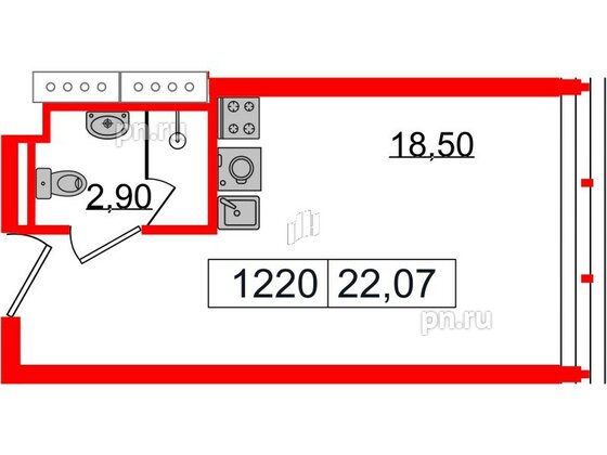 Апартаменты в ЖК Апарт-отель GloraX Заневский, студия, 22.07 м², 12 этаж