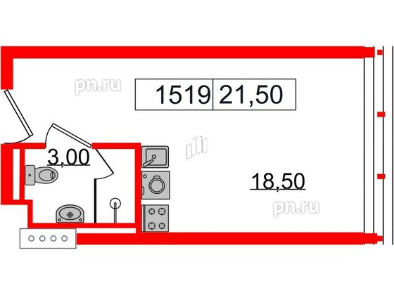 Апартаменты в ЖК Апарт-отель GloraX Заневский, студия, 21.5 м², 15 этаж