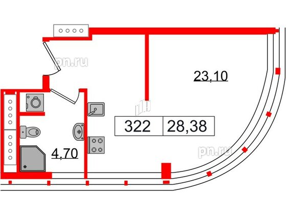 Апартаменты в ЖК Апарт-отель GloraX Заневский, студия, 28.38 м², 3 этаж