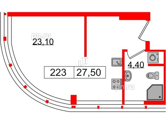 Апартаменты в ЖК Апарт-отель GloraX Заневский, студия, 27.5 м², 2 этаж