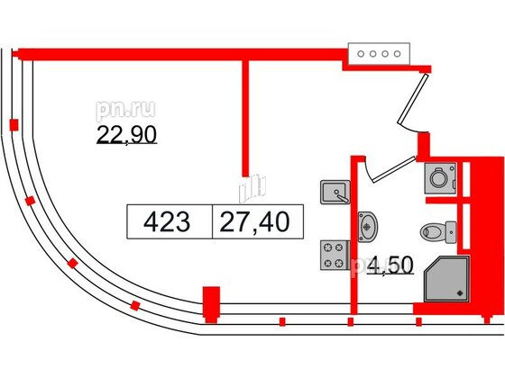 Апартаменты в ЖК Апарт-отель GloraX Заневский, студия, 27.4 м², 4 этаж