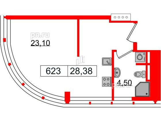 Апартаменты в ЖК Апарт-отель GloraX Заневский, студия, 28.38 м², 6 этаж