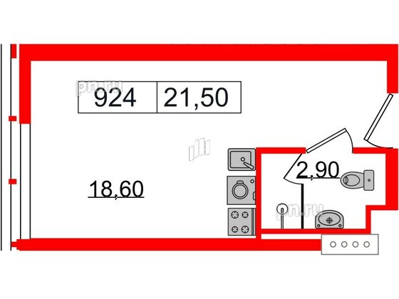 Апартаменты в ЖК Апарт-отель GloraX Заневский, студия, 21.5 м², 9 этаж