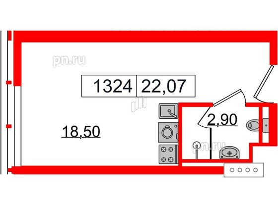 Апартаменты в ЖК Апарт-отель GloraX Заневский, студия, 22.07 м², 13 этаж