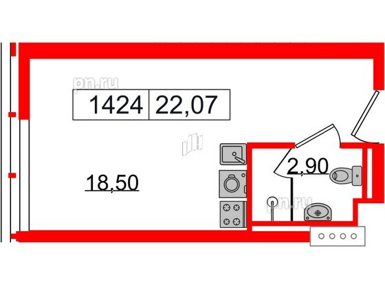 Апартаменты в ЖК Апарт-отель GloraX Заневский, студия, 22.07 м², 14 этаж