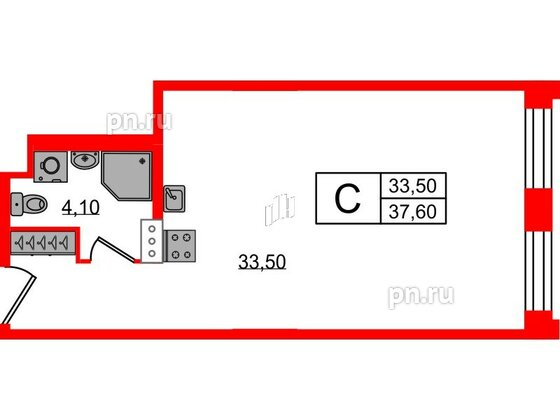 Апартаменты в ЖК VIDI, студия, 37.6 м², 4 этаж