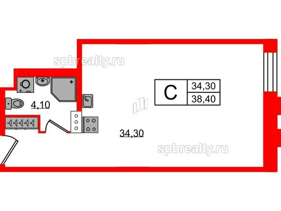 Апартаменты в ЖК VIDI, студия, 38.6 м², 3 этаж