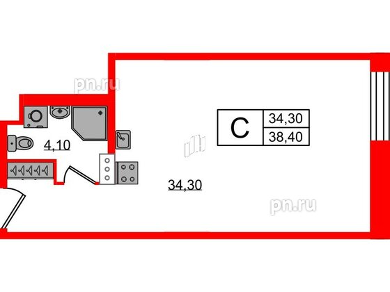 Апартаменты в ЖК VIDI, студия, 38.4 м², 9 этаж