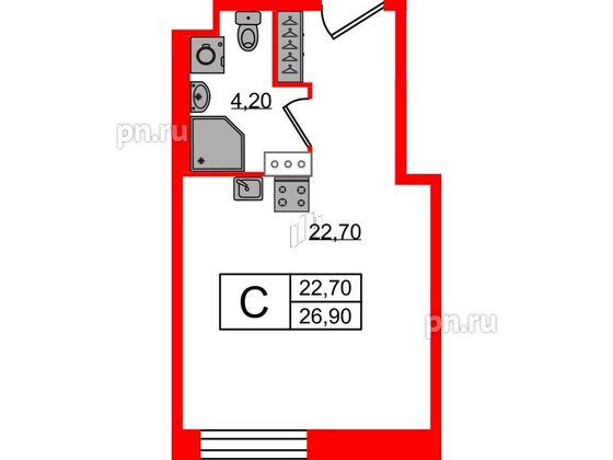 Апартаменты в ЖК VIDI, студия, 27.1 м², 10 этаж