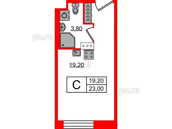 Апартаменты в ЖК VIDI, студия, 23 м², 10 этаж