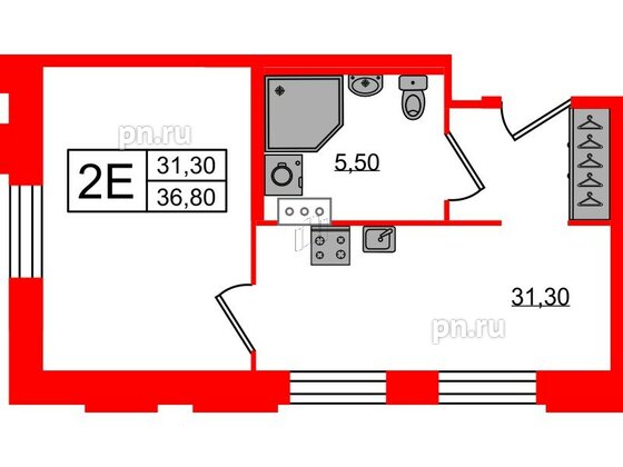 Апартаменты в ЖК VIDI, 1 комнатные, 36.4 м², 6 этаж