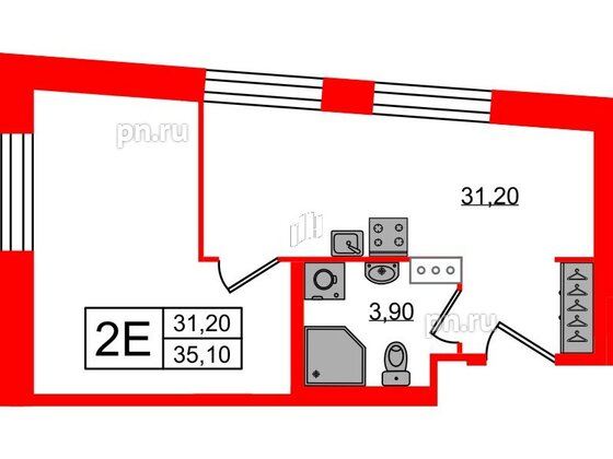 Апартаменты в ЖК VIDI, 1 комнатные, 34.4 м², 10 этаж