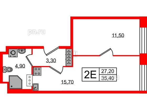 Апартаменты в ЖК VIDI, 1 комнатные, 35.7 м², 10 этаж