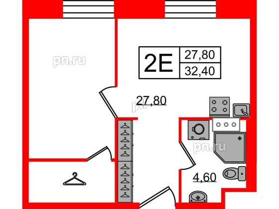 Апартаменты в ЖК VIDI, 1 комнатные, 33.1 м², 9 этаж