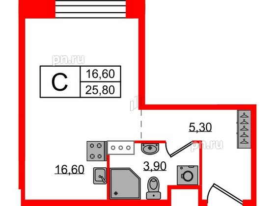 Апартаменты в ЖК VIDI, студия, 25.9 м², 9 этаж