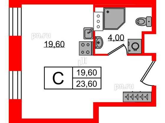 Апартаменты в ЖК VIDI, студия, 23.6 м², 9 этаж