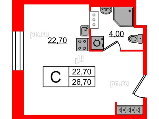 Апартаменты в ЖК VIDI, студия, 26.9 м², 9 этаж