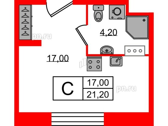 Апартаменты в ЖК VIDI, студия, 21.6 м², 2 этаж