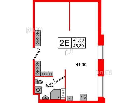 Апартаменты в ЖК VIDI, 1 комнатные, 46.2 м², 3 этаж