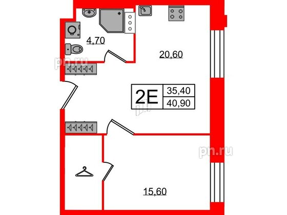 Апартаменты в ЖК VIDI, 1 комнатные, 40.9 м², 6 этаж