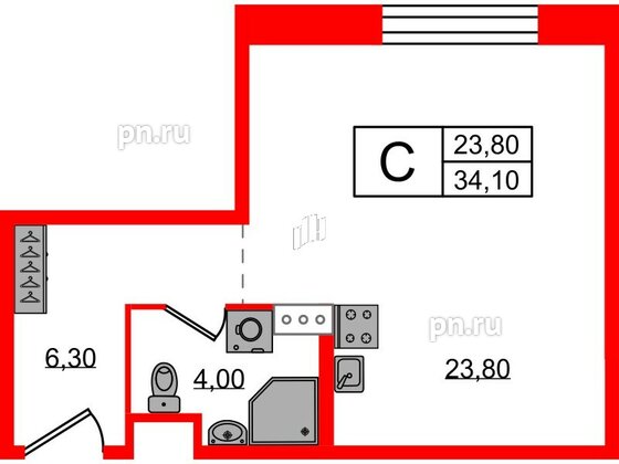 Апартаменты в ЖК VIDI, студия, 34.3 м², 3 этаж