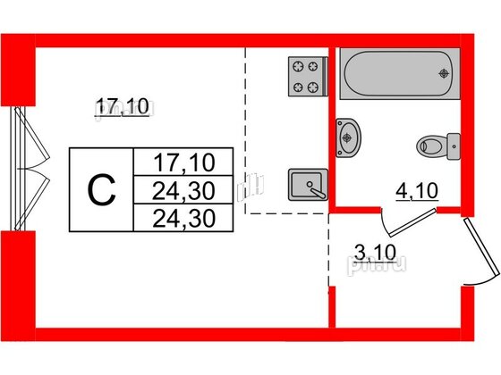 Квартира в ЖК Лермонтовский 54, студия, 24.3 м², 5 этаж