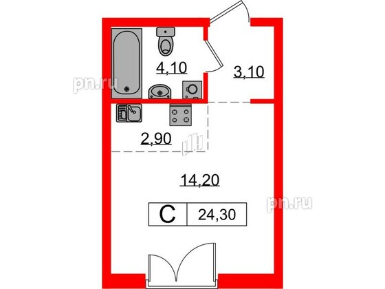 Квартира в ЖК Лермонтовский 54, студия, 24.3 м², 4 этаж