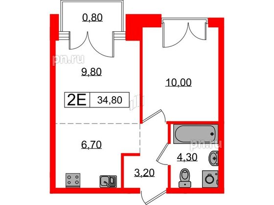 Квартира в ЖК Лермонтовский 54, 1 комнатная, 34.8 м², 4 этаж