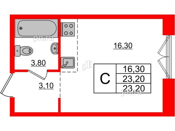 Квартира в ЖК Лермонтовский 54, студия, 23.2 м², 2 этаж