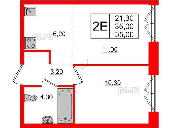 Квартира в ЖК Лермонтовский 54, 1 комнатная, 35 м², 3 этаж