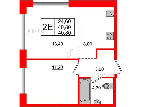 Квартира в ЖК Лермонтовский 54, 1 комнатная, 40.8 м², 1 этаж