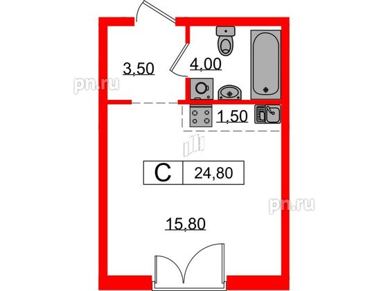 Квартира в ЖК Лермонтовский 54, студия, 24.8 м², 4 этаж