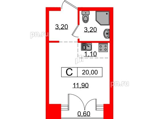 Квартира в ЖК Лермонтовский 54, студия, 20 м², 9 этаж