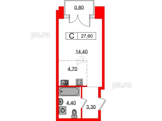 Квартира в ЖК Лермонтовский 54, студия, 27.6 м², 5 этаж