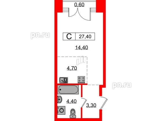 Квартира в ЖК Лермонтовский 54, студия, 27.4 м², 9 этаж