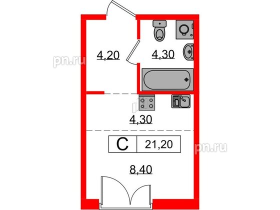 Квартира в ЖК Лермонтовский 54, студия, 21.2 м², 2 этаж