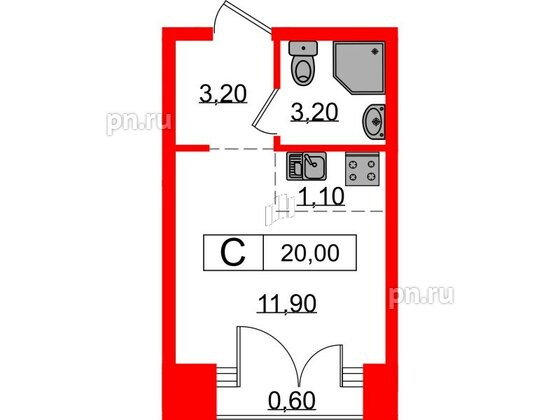 Квартира в ЖК Лермонтовский 54, студия, 20 м², 8 этаж