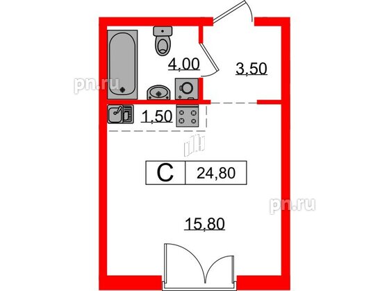 Квартира в ЖК Лермонтовский 54, студия, 24.8 м², 4 этаж