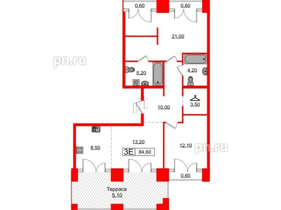 Квартира в ЖК Лермонтовский 54, 2 комнатная, 84.6 м², 9 этаж