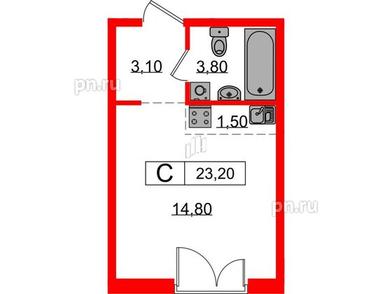 Квартира в ЖК Лермонтовский 54, студия, 23.2 м², 4 этаж