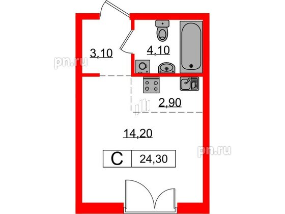 Квартира в ЖК Лермонтовский 54, студия, 24.3 м², 3 этаж