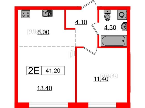 Квартира в ЖК Лермонтовский 54, 1 комнатная, 42.1 м², 1 этаж