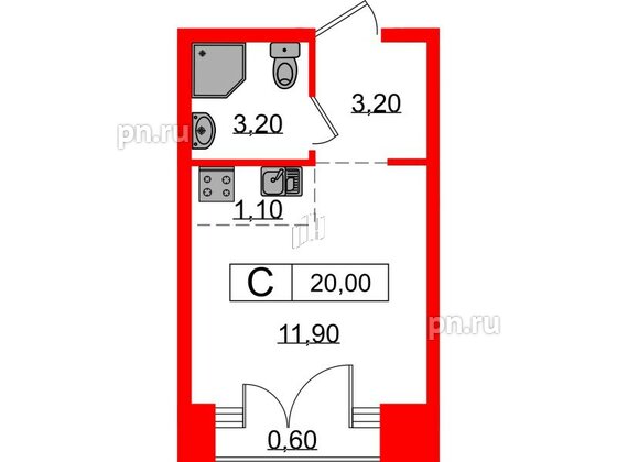 Квартира в ЖК Лермонтовский 54, студия, 20 м², 9 этаж