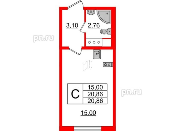 Квартира в ЖК «Ручьи–2», студия, 20.86 м², 11 этаж