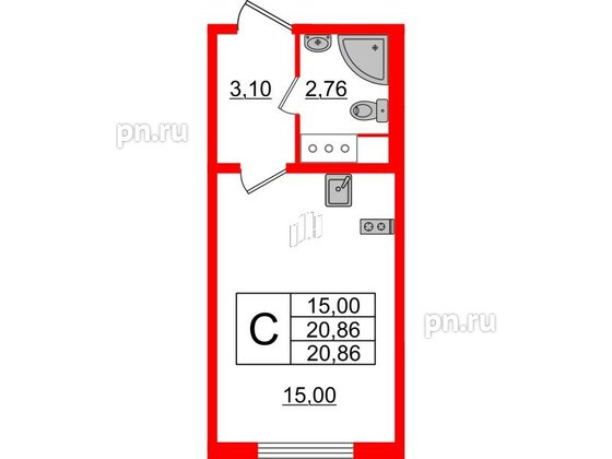 Квартира в ЖК «Ручьи–2», студия, 20.86 м², 11 этаж