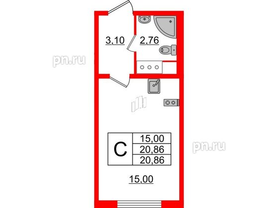 Квартира в ЖК «Ручьи–2», студия, 20.86 м², 13 этаж