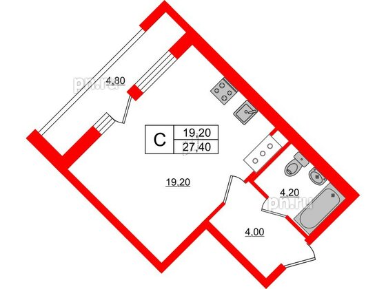 Квартира в ЖК Европейский парк, студия, 29.8 м², 3 этаж